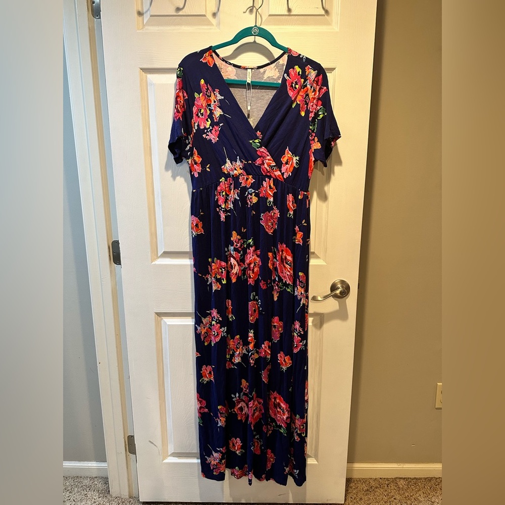 XPENYO XL. Long navy floral dress